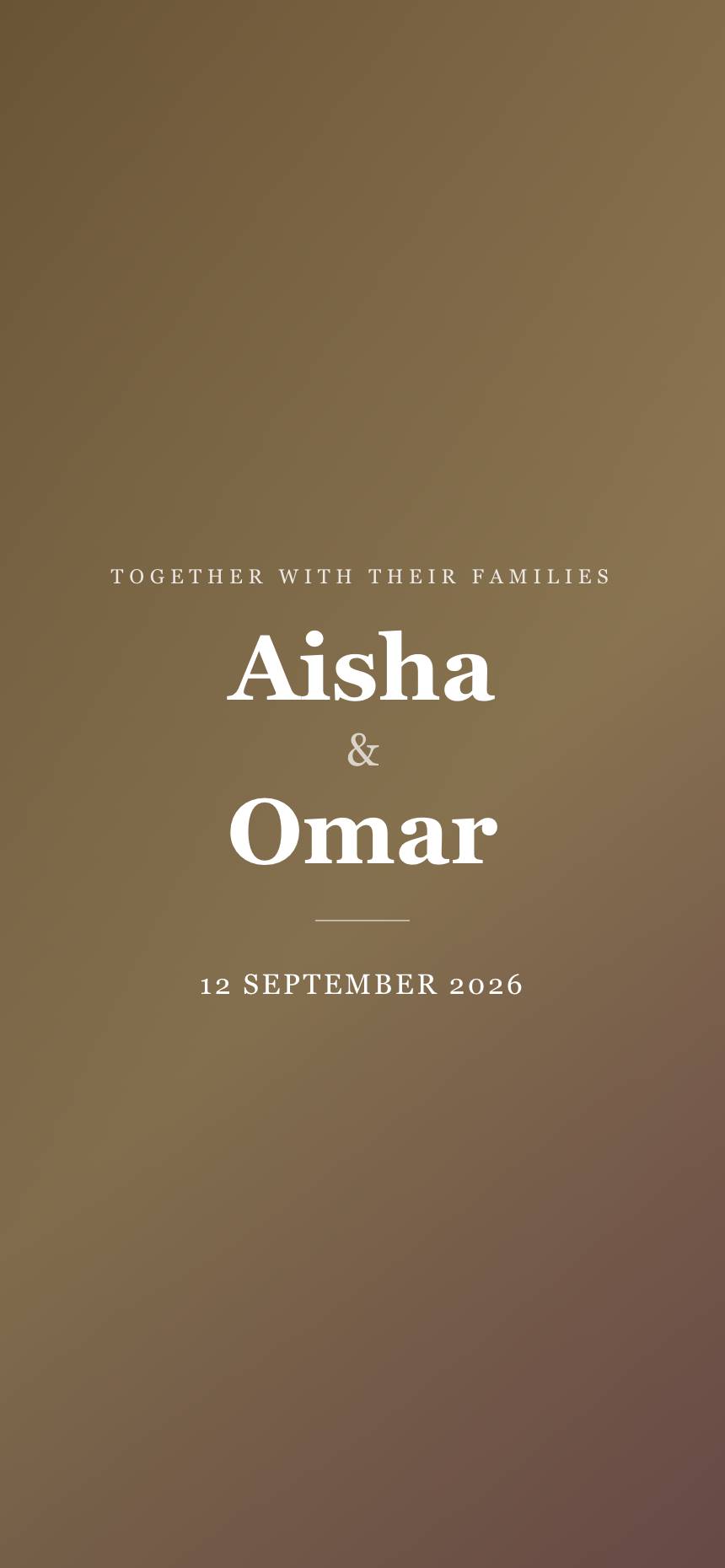 The published wedding invitation page with the couple and date